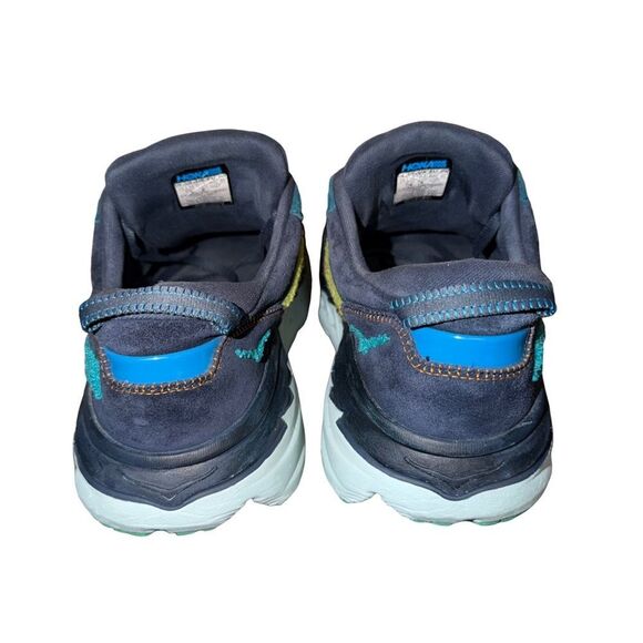 Hoka Bondi L Navy Suede Sneaker with Yellow Orange Teal Womens 13 men’s 12
